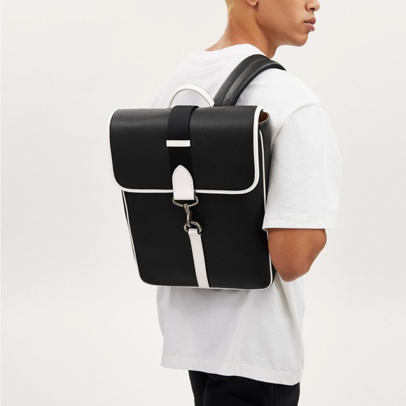 NWT Coach Blaine Backpack CP055 GUNMETAL BLACK CHALK WHITE Leather
